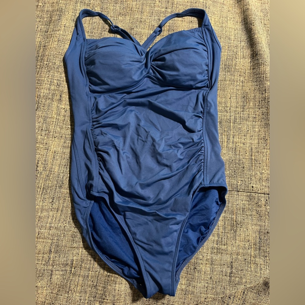 Seafolly Women's Blue Goddess Twist Bandeau One Piece Swimsuit AUS 16 US 12